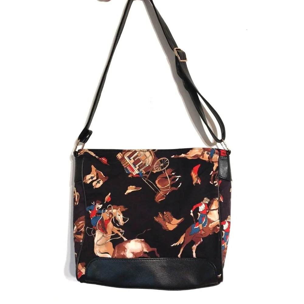 Western Rodeo Cowboy Purse Handbag Horse Lasso Bag Fabric 11x11x4